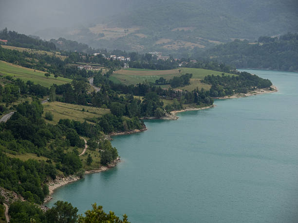 Aerial photo of Vico's lake, Italy, Lazio stock photo