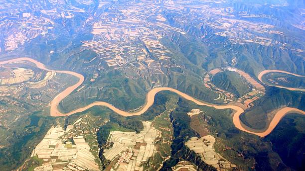 Aerial photo- the Yellow River in China stock photo