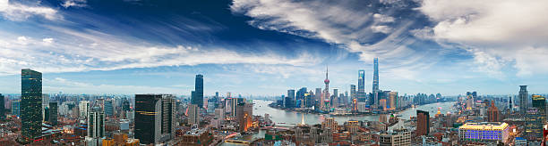 Aerial photography at Shanghai bund Skyline of panorama stock photo