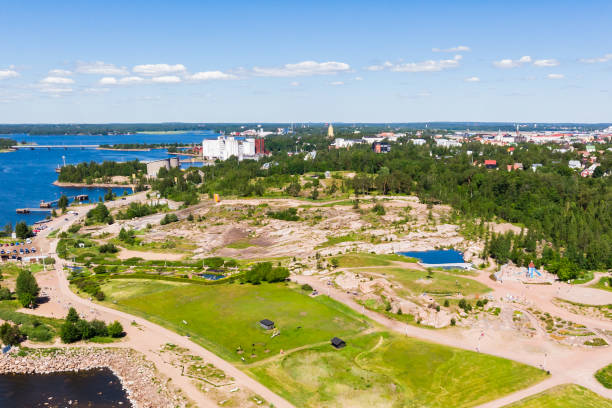 flygsommarvy över katariina seaside park, kotka, finland - moomin bildbanksfoton och bilder