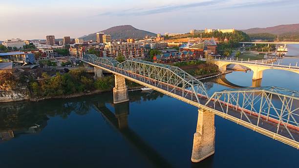Aerial Sunrise Over Chattanooga Tennessee Aerial sunrise over Chattanooga Tennessee chattanooga stock pictures, royalty-free photos & images