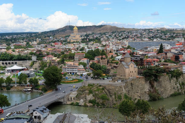 Aerial Tbilisi panorama in Georgia stock photo