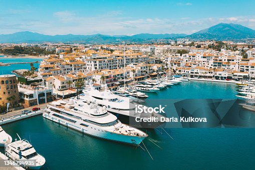 istock Aerial top view of luxury yachts in Puerto Banus marina, Marbella, Spain 1346794935