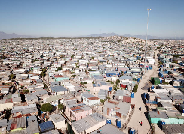 Aerial view above Khayelitsha township near Cape Town stock photo