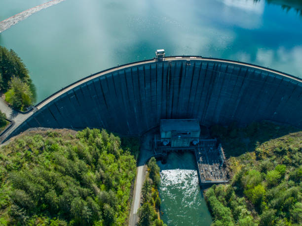 Aerial View Alder Lake Dam Concrete Wall Aerial View Alder Lake Dam Concrete Wall dam stock pictures, royalty-free photos & images