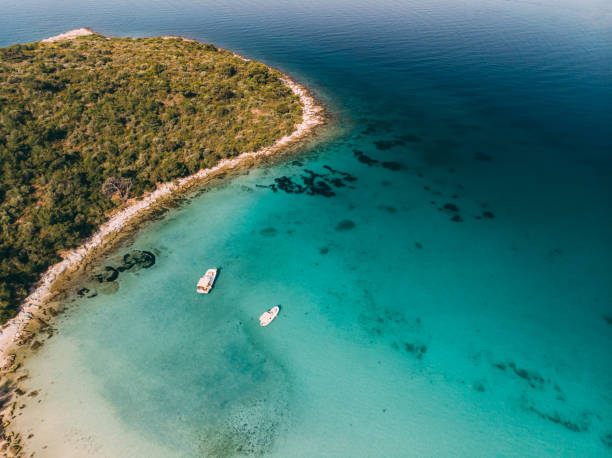 aerial view beautiful coastline bij turkije - egeïsch turkije stockfoto's en -beelden