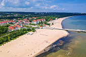 istock Aerial view for the Baltic sea coastline with wooden pier in Sopot 1169527861