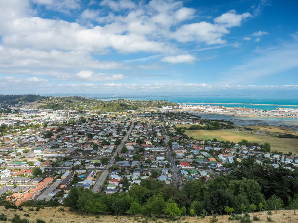 Aerial view form the Center of New Zealand, Nelson. stock photo