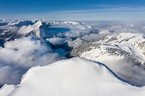 Aerial view from the mountain Diedamskopf in the Bregenzerwald area in Vorarlberg, Austria.