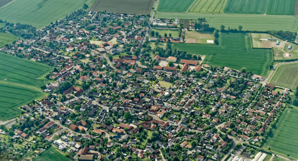 Aerial view from a small aircraft 900 meters above sea level from a district of Salzgitter, Germany stock photo