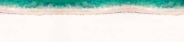 Aerial view from drone on tropical island with turquoise caribbean sea. Travel destination. Long banner stock photo
