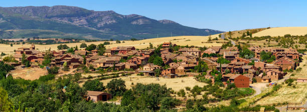 Aerial view medieval village in the mountains called Madriguera in Segovia Spain. Aerial view medieval village in the mountains called Madriguera in Segovia Spain. Europe. castilla y león stock pictures, royalty-free photos & images