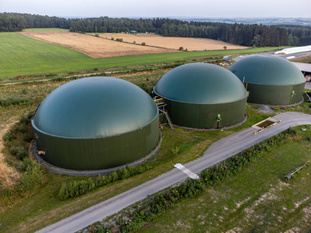Aerial view of a biogas plant"n stock photo