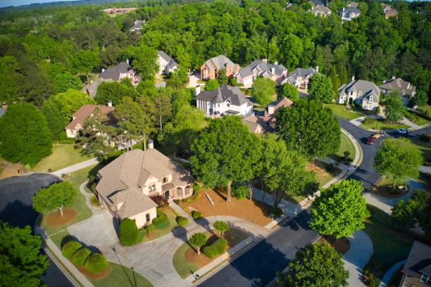 Aerial view of an upscale sub division in suburbs of USA stock photo
