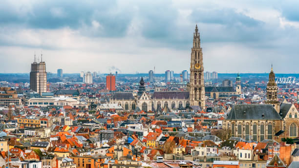 Aerial view of Antwerp stock photo