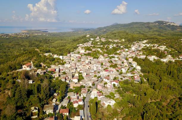 aerial view of Arygrades, Corfu, Greece stock photo