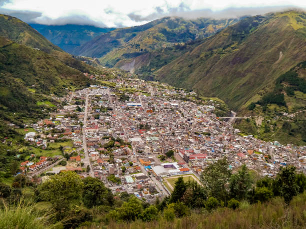 Aerial View of Banos Town, Ecuador stock photo