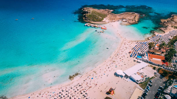 Aerial view of beautiful Nissi beach in Ayia Napa stock photo