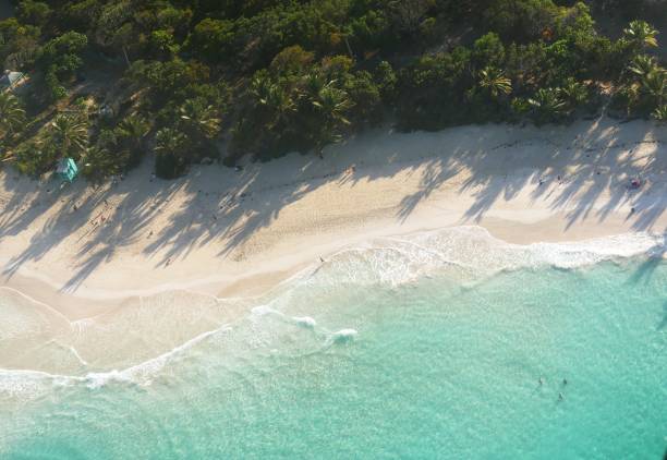 Aerial view of beautiful white sand Flamingo Beach in Isla de Culebra, Puerto Rico puerto rico stock pictures, royalty-free photos & images
