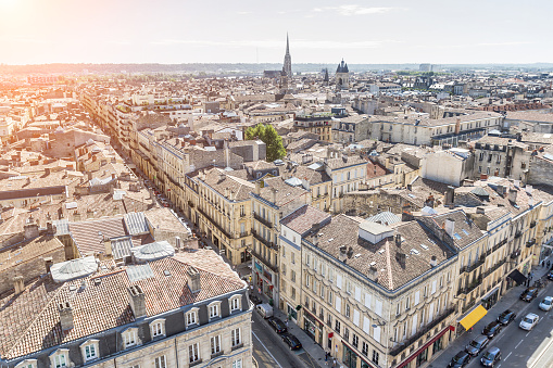Aerial view of Bordeaux with sunlight - France