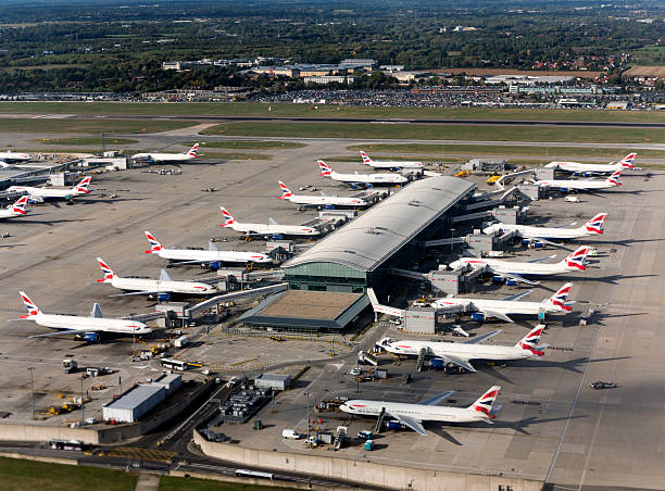 Aerial view of British Airways Airplanes stock photo