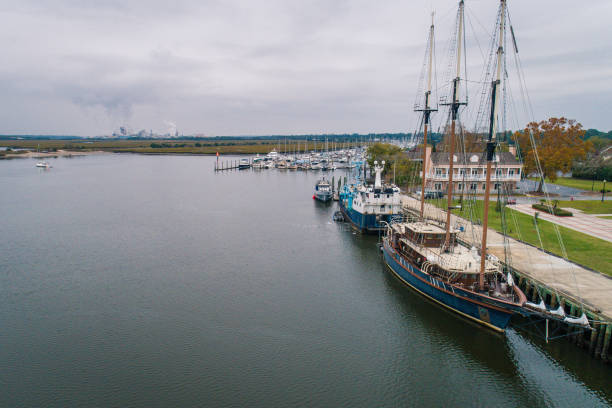 Aerial View of Brunswick, Georgia Waterfront stock photo