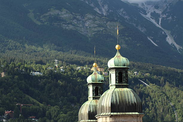 Aerial view of Cathedral of St. James of Innsbruck stock photo