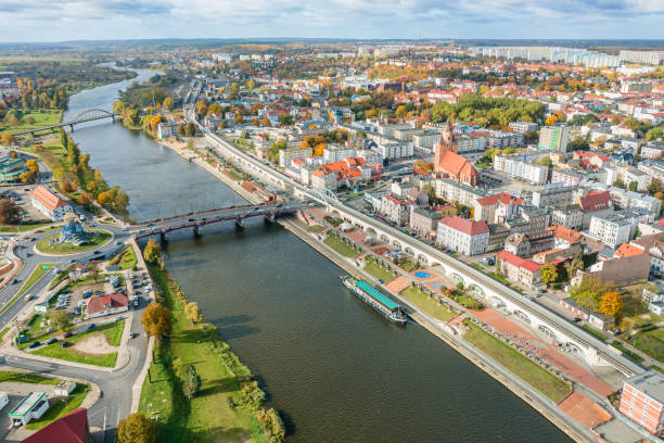 Aerial view of center of the Gorzow Wielkopolski city, Poland stock photo