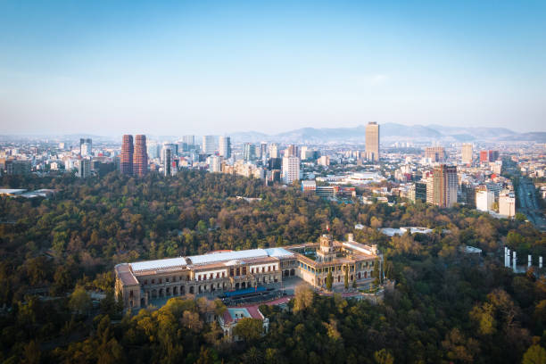 Aerial View of Chapultepec Castle and Mexico City Skyline, Mexico stock photo