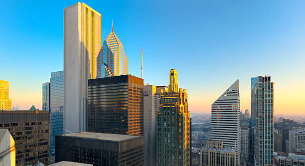 Aerial View of Chicago Loop at Sunset (XXXL) stock photo