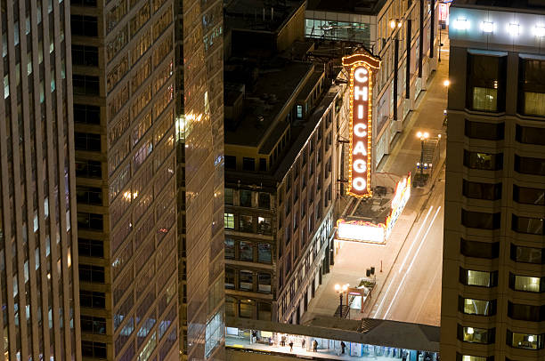 Aerial View of Chicago Street at Night stock photo