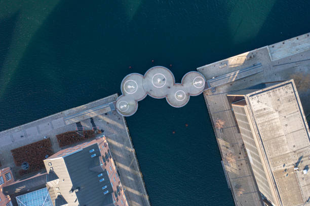 aerial view of circle bridge in copenhagen - drone copenhagen bildbanksfoton och bilder