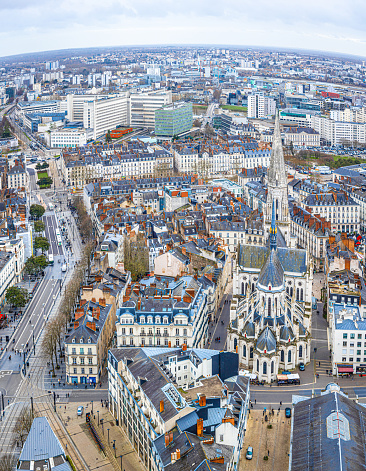 Aerial view of city center of Nantes in France