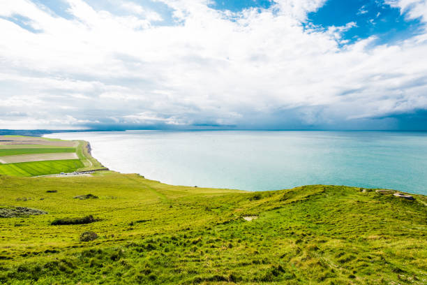 Aerial view of coast at Cap Gris Nez, France stock photo