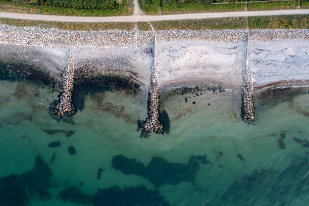 Aerial View of coastline in North Zealand, Denmark stock photo