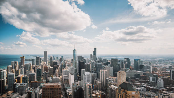 Aerial view of downtown Chicago stock photo