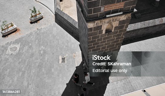 Aerial view of dubbed the Four-legged Minaret  in Diyarbakir