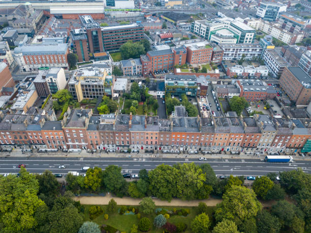 Aerial view of Dublin city centre, Ireland. stock photo