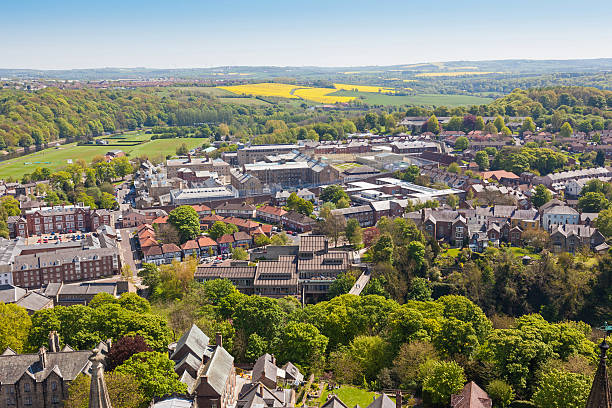 Aerial View of Durham An aerial view of suburban Durham, in County Durham in north-east England. county durham england stock pictures, royalty-free photos & images