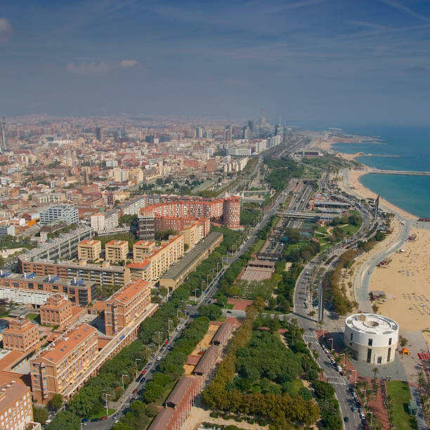 Aerial View of East Barcelona, Spain Coast Line stock photo