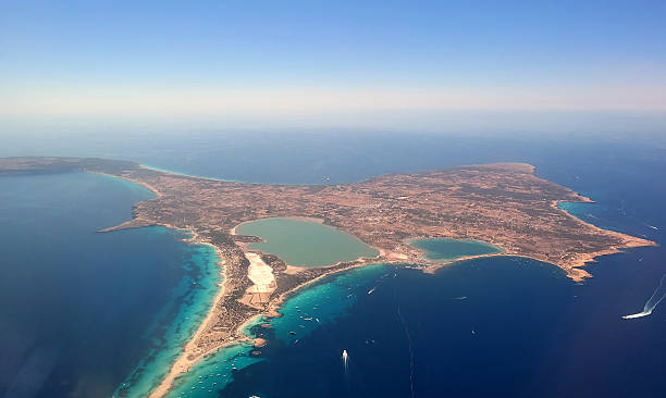Aerial view of Formentera. stock photo
