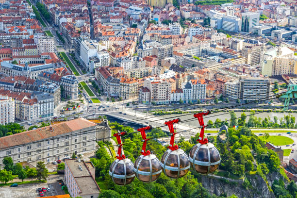 Aerial view of Grenoble city, France stock photo