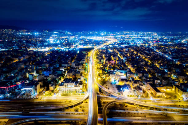 Aerial view of high speed road in the of Athens city, Greece stock photo