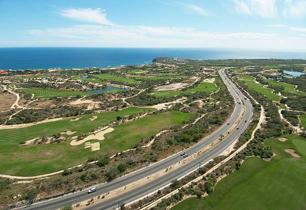 Aerial View of Highway and Golf Course, Cabo San Lucas stock photo