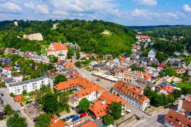Aerial view of historic town Kazimierz Dolny nad Wisla in Poland stock photo