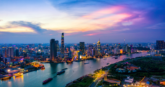 Aerial View Of Ho Chi Minh City Skyline At Sunset Stock Aerial View Of Ho Chi Minh City Skyline At Sunset Stock