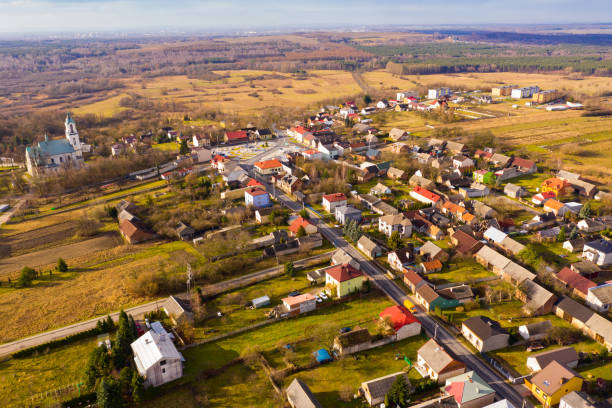 Aerial view of houses and nature of  Wlodowice stock photo