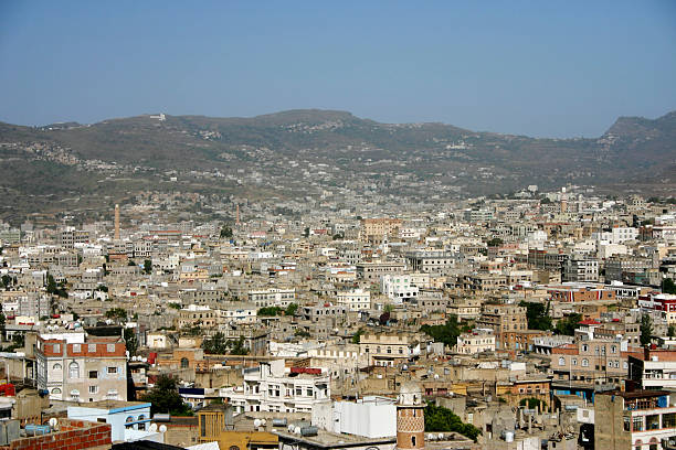 Aerial view of Ibb in Yemen stock photo