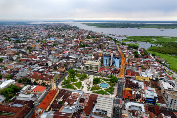 Aerial view of Iquitos, Peru, also known as the Capital of the Peruvian Amazon stock photo