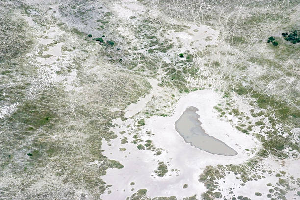 Aerial view of Kalahari desert stock photo
